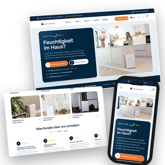 Homepage van Luftentfeuchtershop.de op desktop en mobiel
